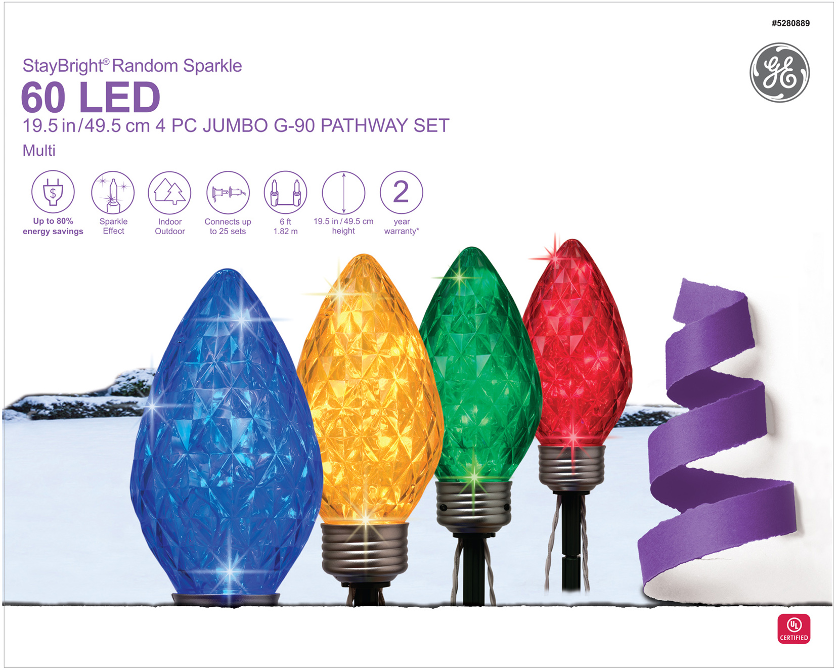 72526 GE StayBright Random Sparkle LED 4pc Jumbo G 90 Pathway Set