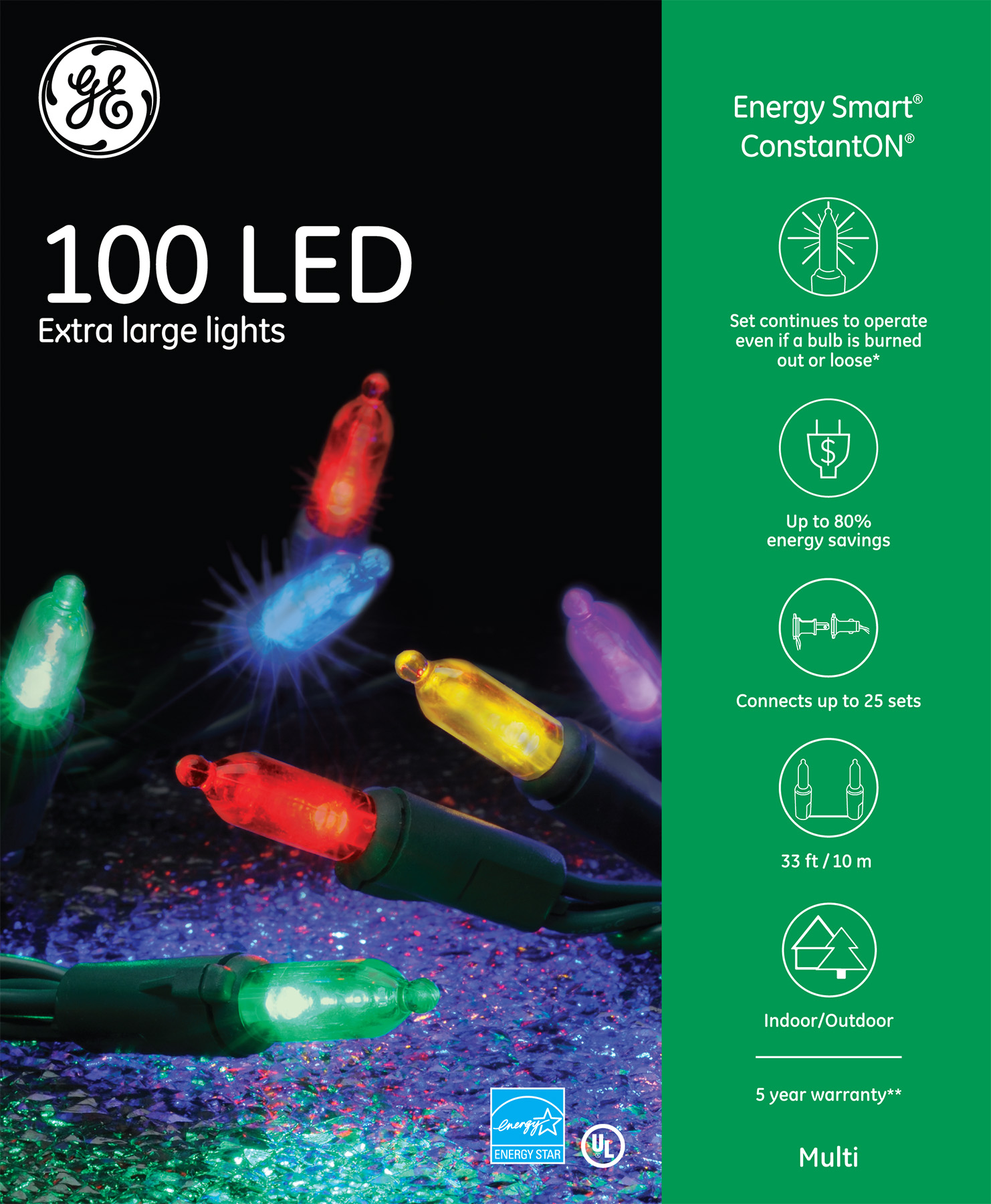 98825 GE Energy Smart® LED Extra Large Lights, 100ct, Multi GE