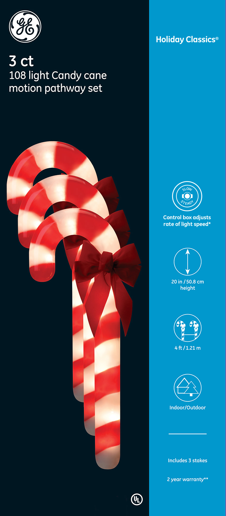 86501 GE Holiday Classics® Incandescent 108 Light Candy Cane Motion