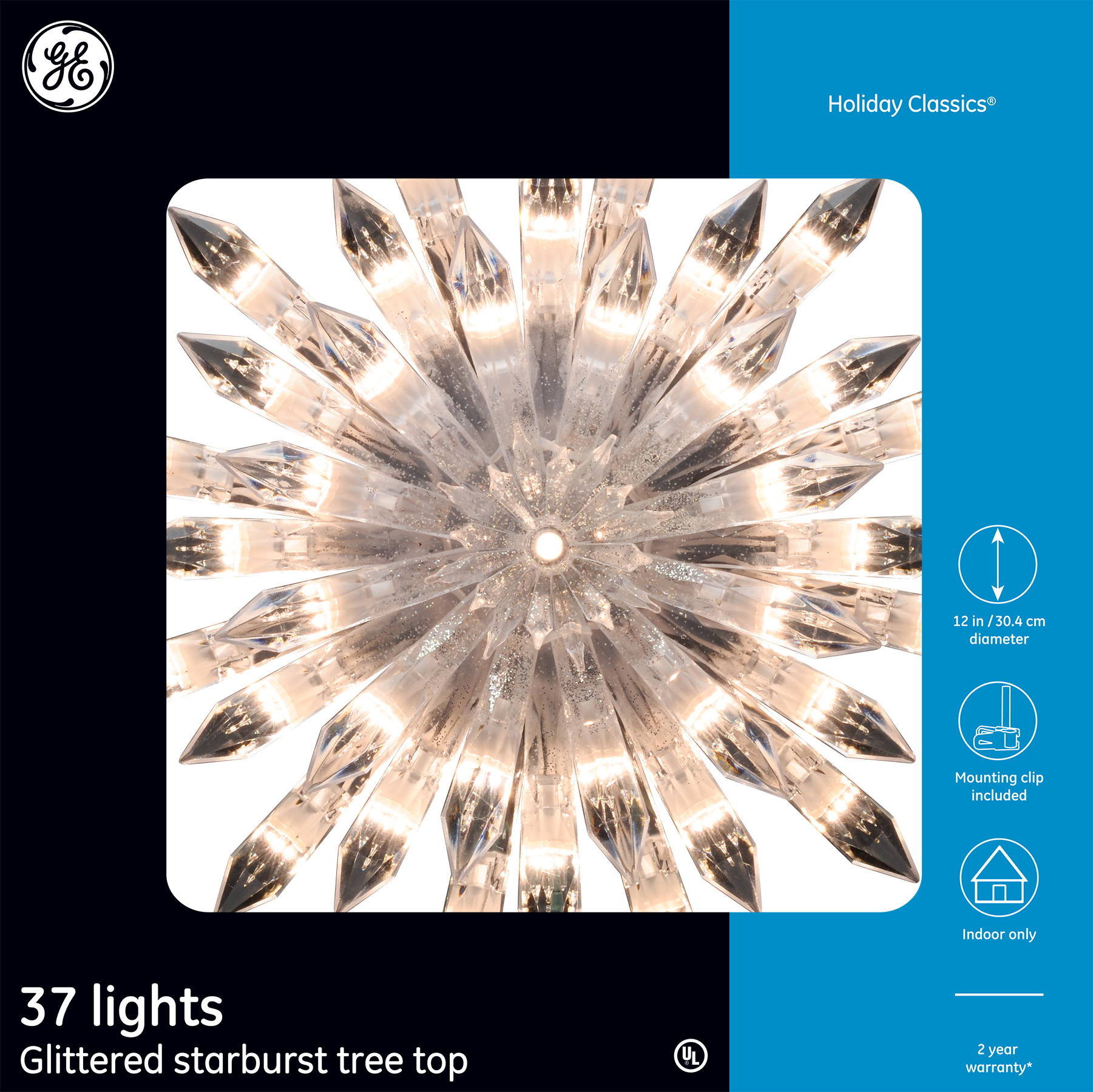 71250 GE Holiday Classics® Incandescent Glittered Starburst Tree Top