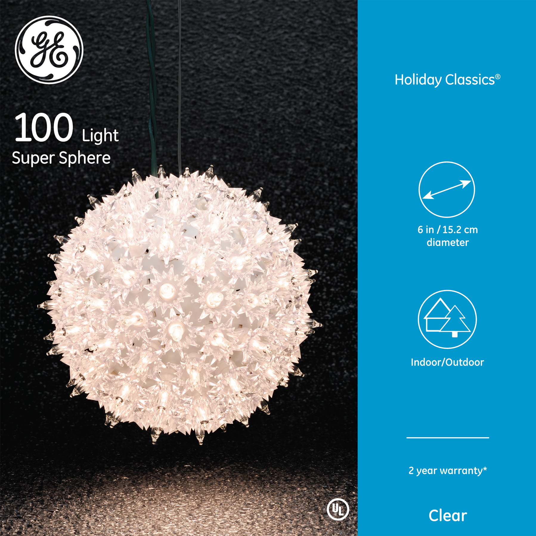 75906 GE Holiday Classics® Incandescent Super Sphere, 100ct, Clear