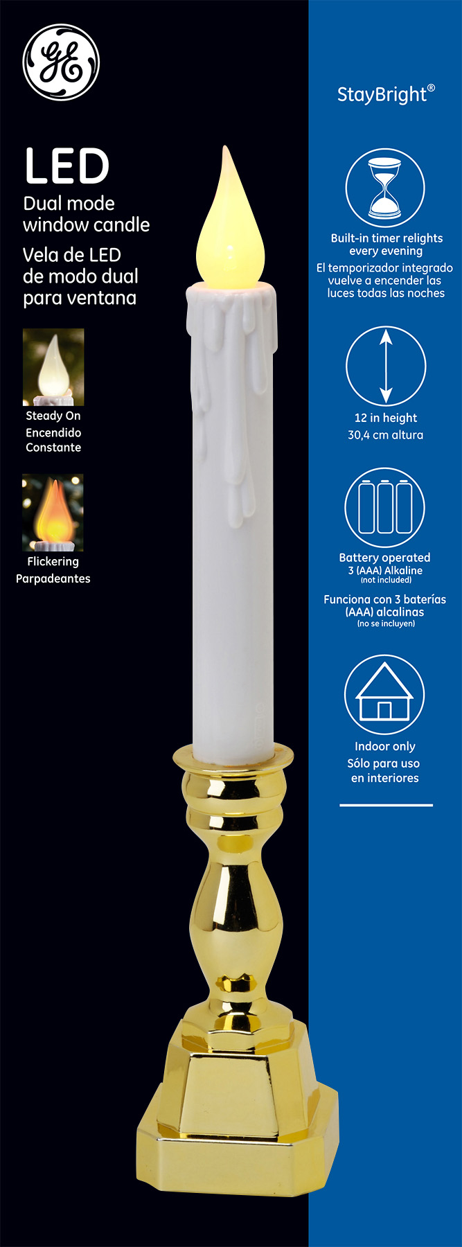 78278 GE StayBright® LED Flickering Window Candle GE Holiday Lighting