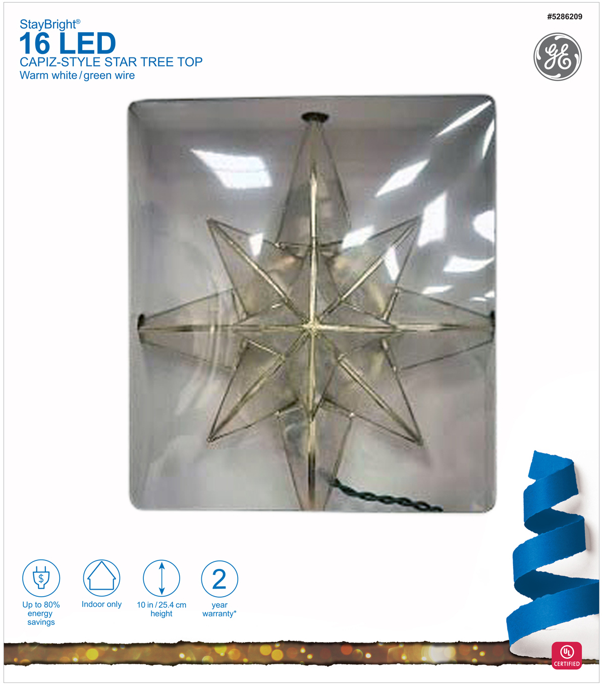71406 - GE StayBright® LED Capiz-Style Star Tree Top, 16ct, Warm 