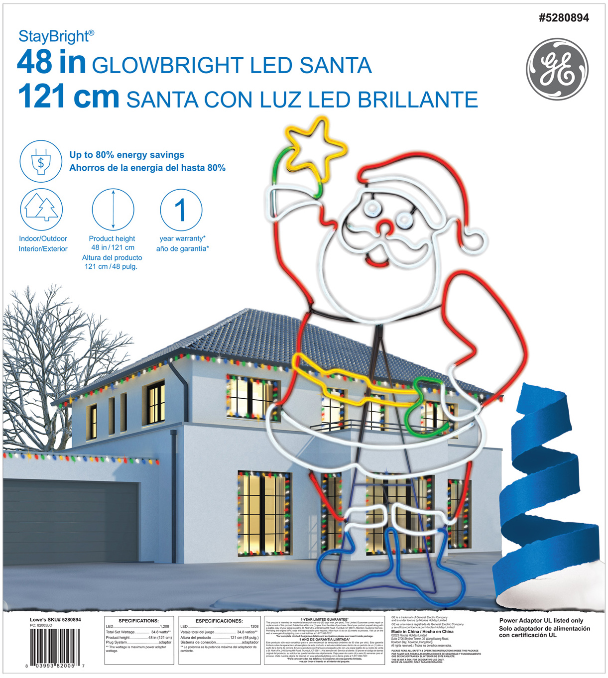 82005 GE StayBright® LED Glowbright Santa, 1,208ct, White/Gold/Blue