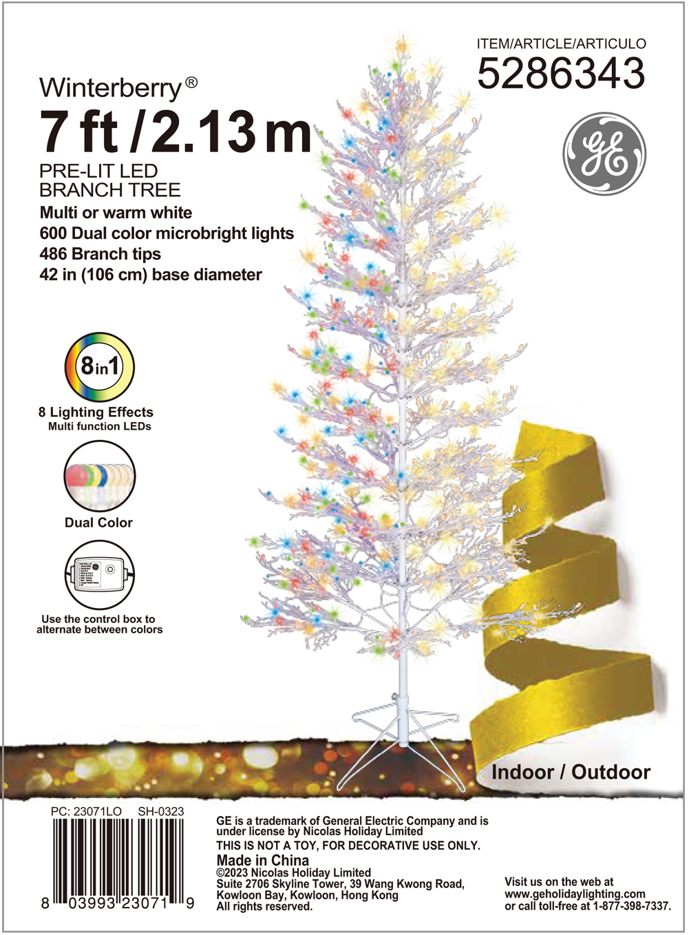 23071 GE Winterberry® White Branch Tree, 7 ft., Color Choice® LED