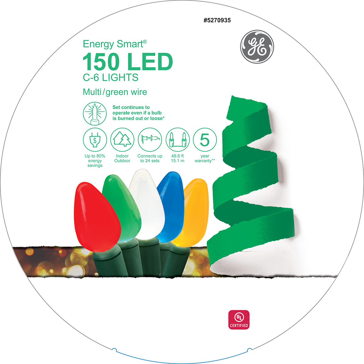 98135 GE Energy Smart® LED C6 Lights, 150ct, Multi Holiday