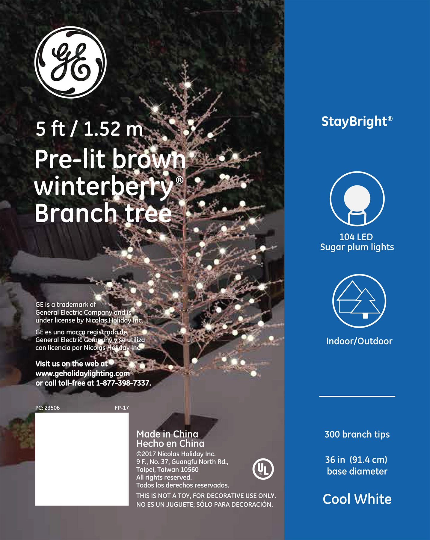 NEW GE 5´ Ft Tall Winterberry Christmas Tree w//200 Sugar Plum Color LEDs
