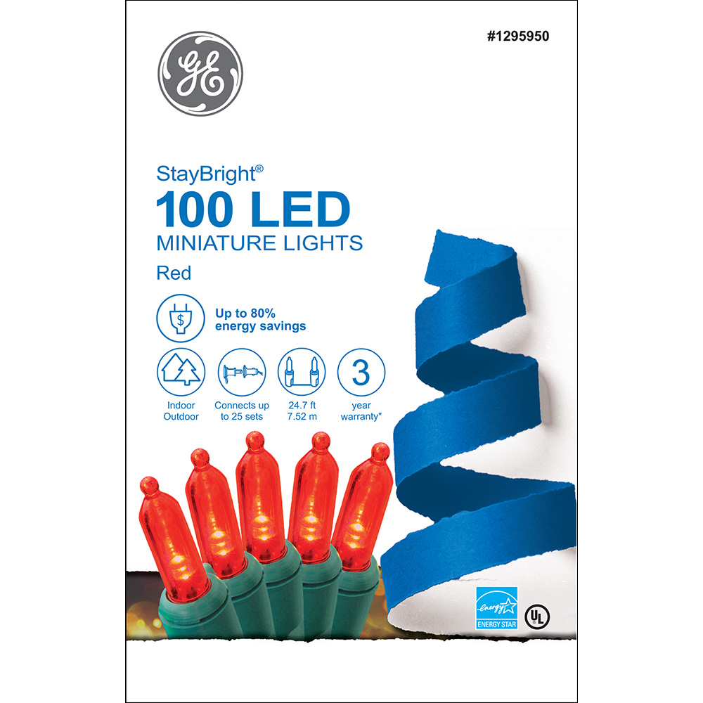 90839 GE StayBright® LED Miniature Lights, 100ct, Red Holiday