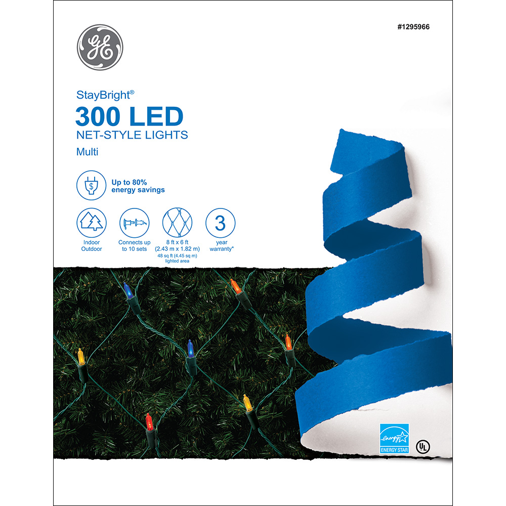 90985 GE StayBright® LED NetStyle Lights, 300ct, Multi Holiday Lighting Support