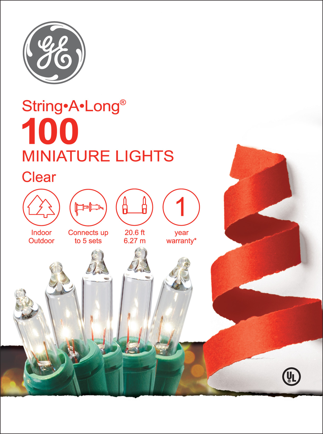 60216 GE StringALong® Incandescent Miniature Lights, 100ct, Clear
