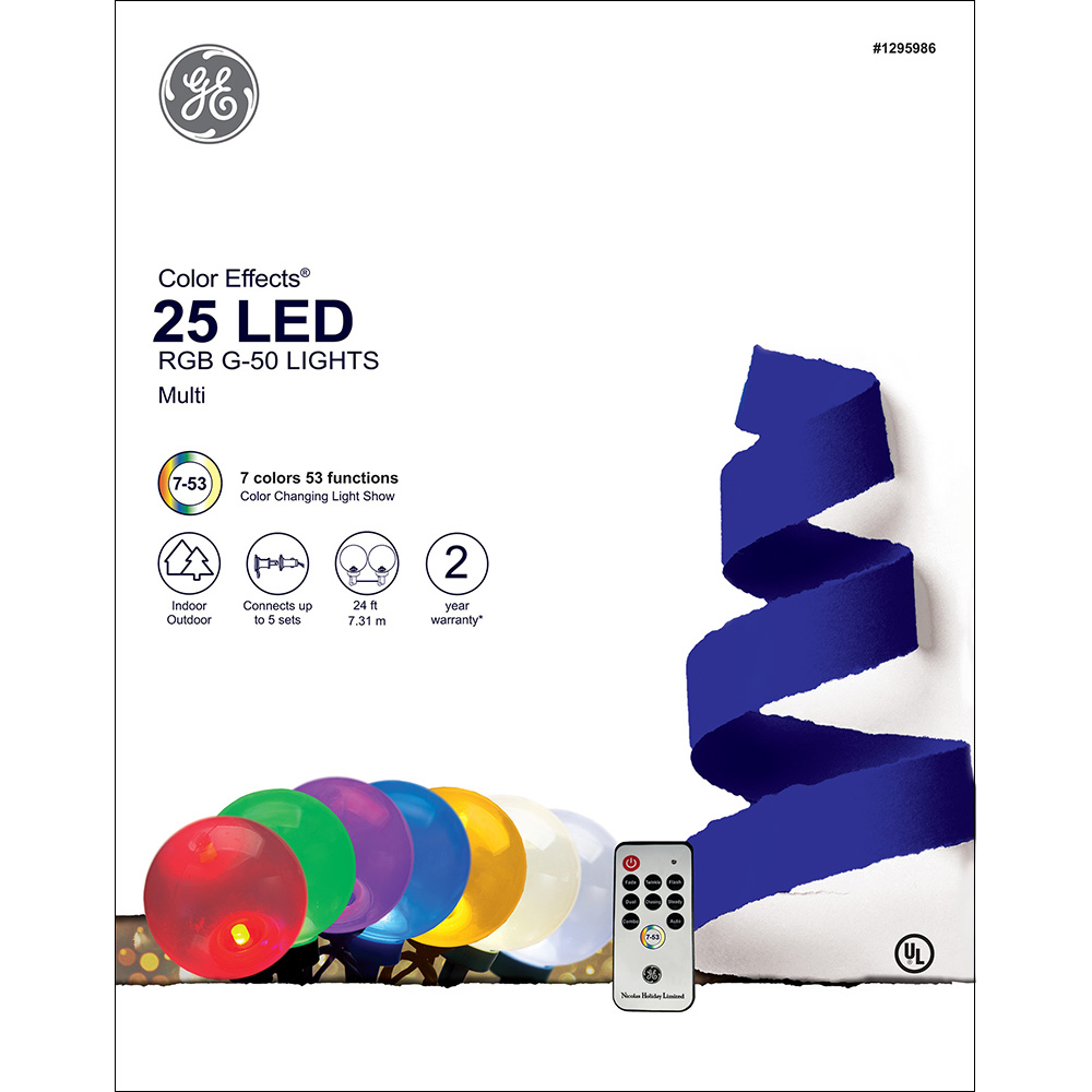 73008 GE Color Effects® LED G50 Lights, 25ct, RGB Holiday Lighting