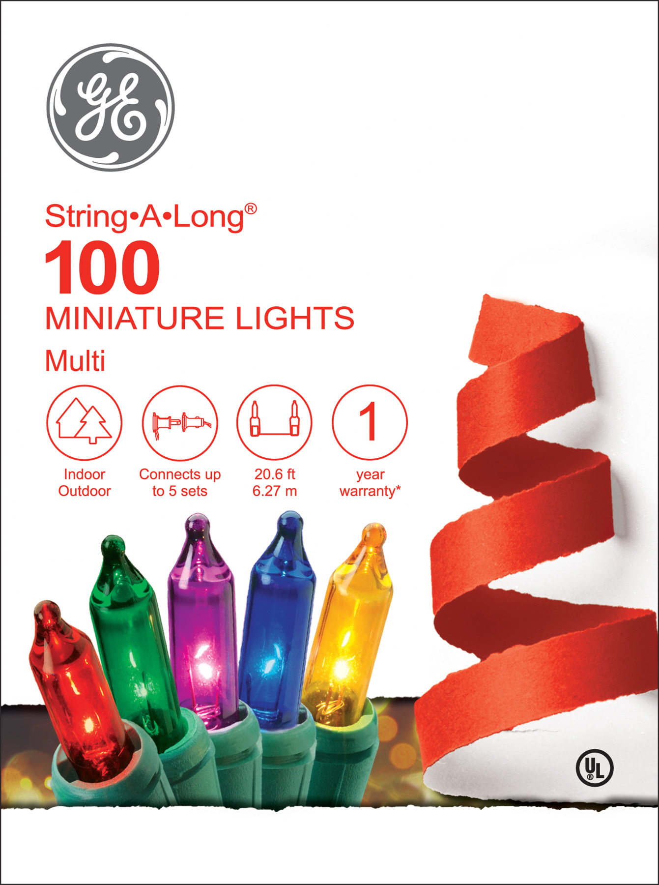 60215 GE StringALong® Incandescent Miniature Lights, 100ct, Multi