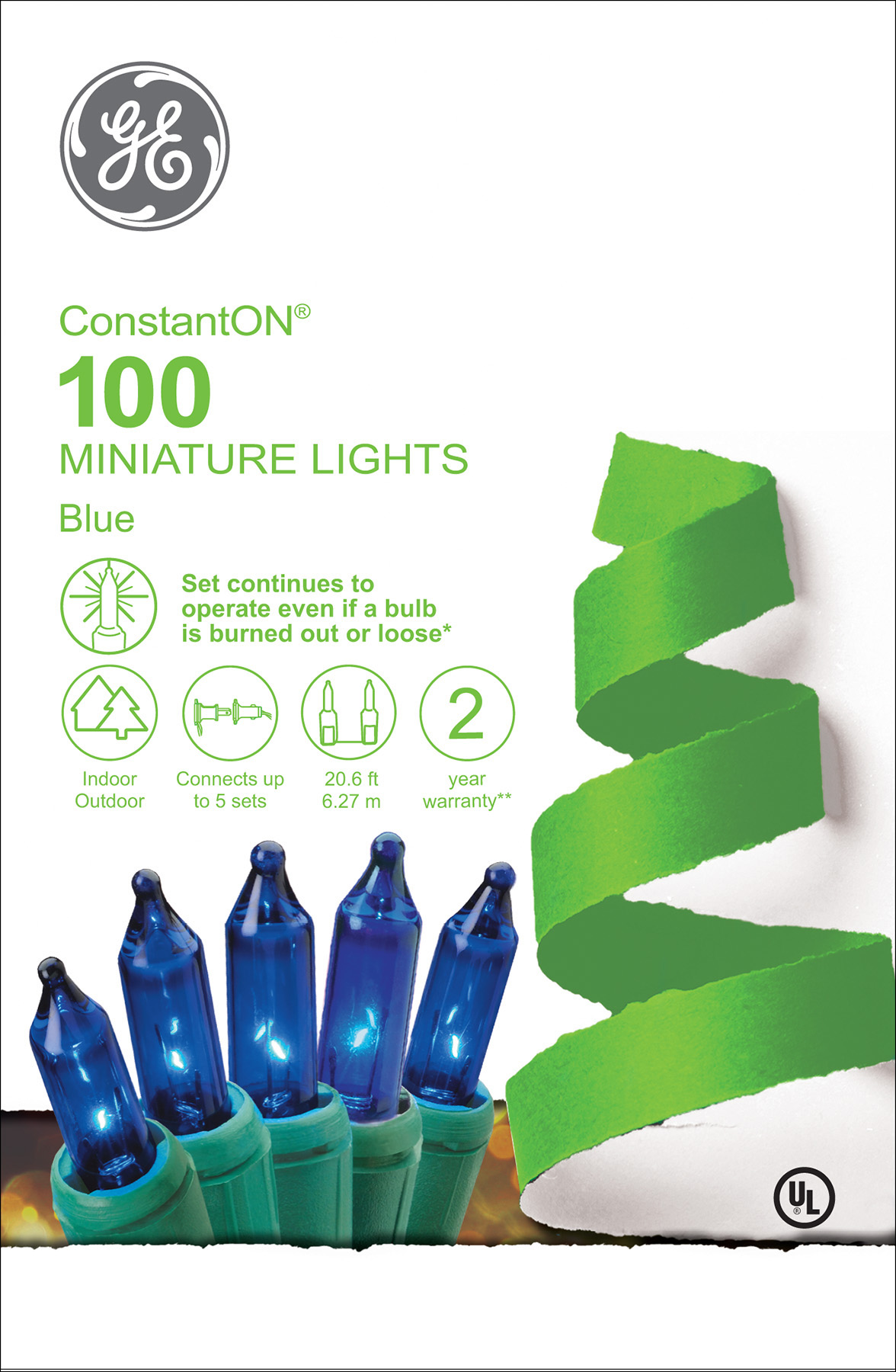 64424 GE ConstantON® Incandescent Miniature Lights, 100ct, Blue Holiday Lighting Support
