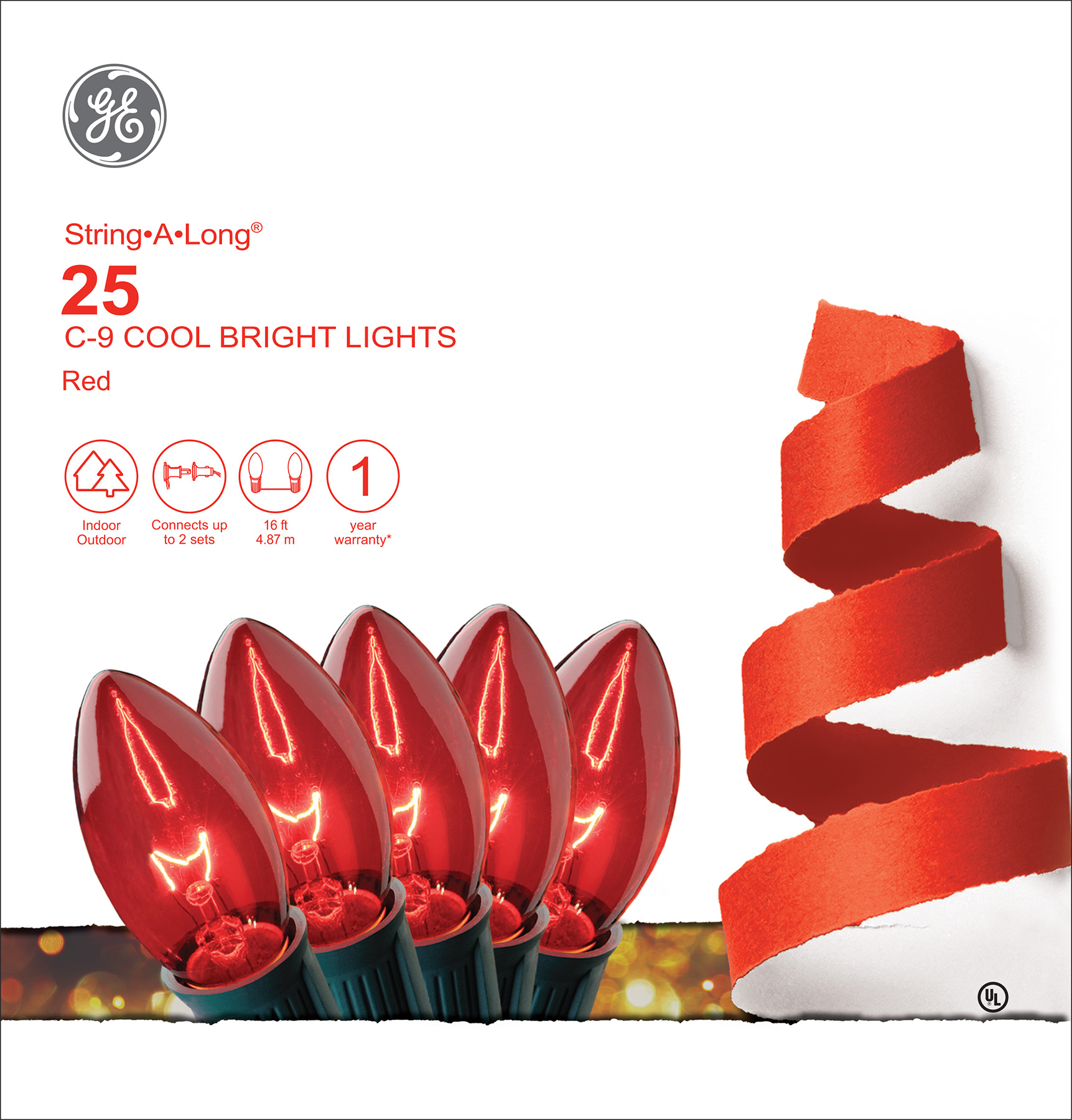 65309 GE StringALong® Incandescent C9 Cool Bright Lights, 25ct