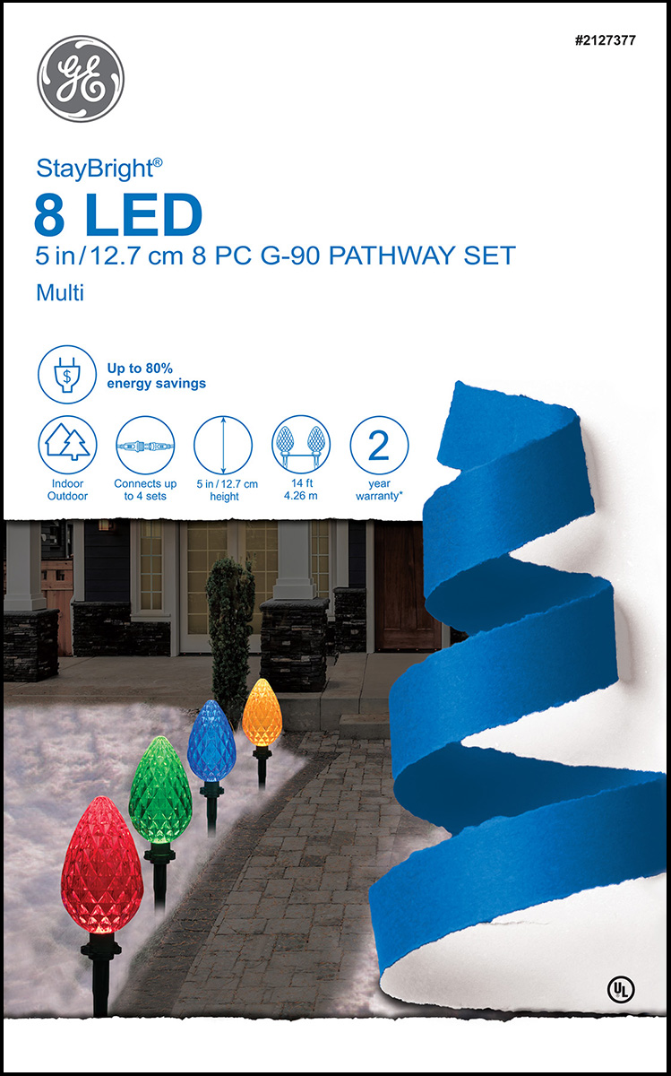 72525 GE StayBright® LED G90 Pathway Set, 8ct, Multi Holiday Lighting Support