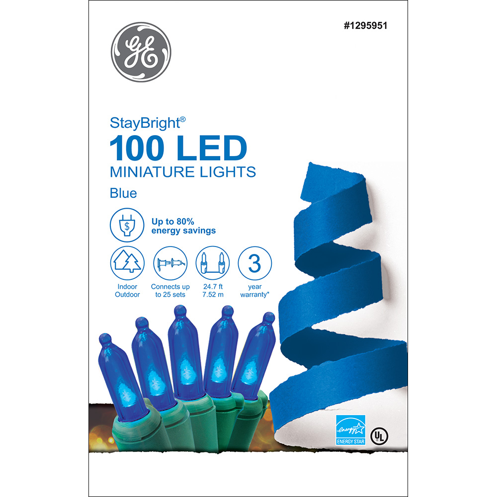 90834 GE StayBright® LED Miniature Lights, 100ct, Blue GE Holiday