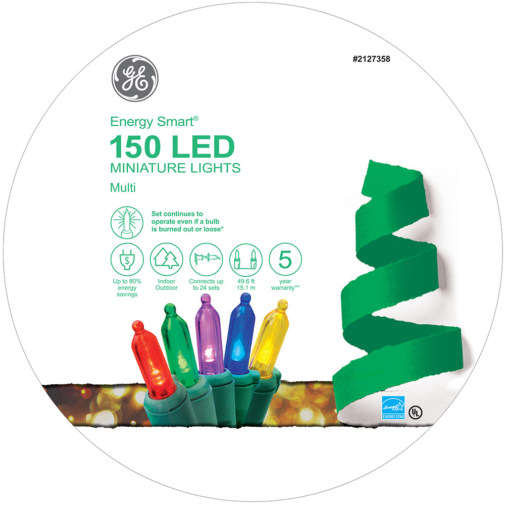 97145 GE Energy Smart® LED Miniature Lights, 150ct, Multi Holiday