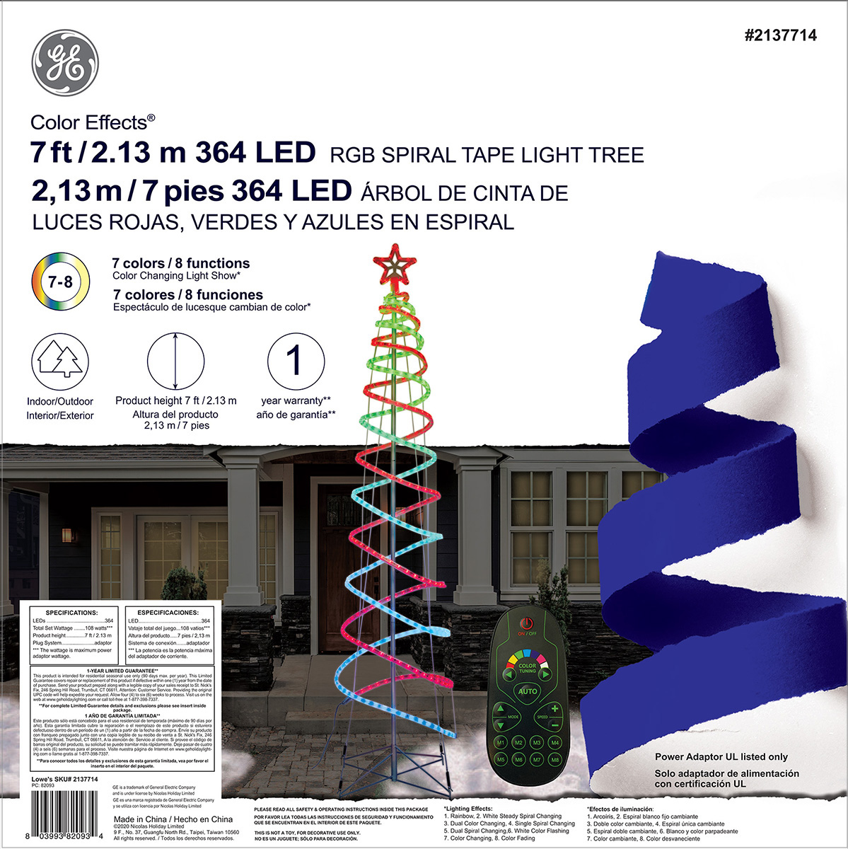 82093 GE Color Effects® LED Spiral Tape Light Tree, 7 ft., 364ct, RGB