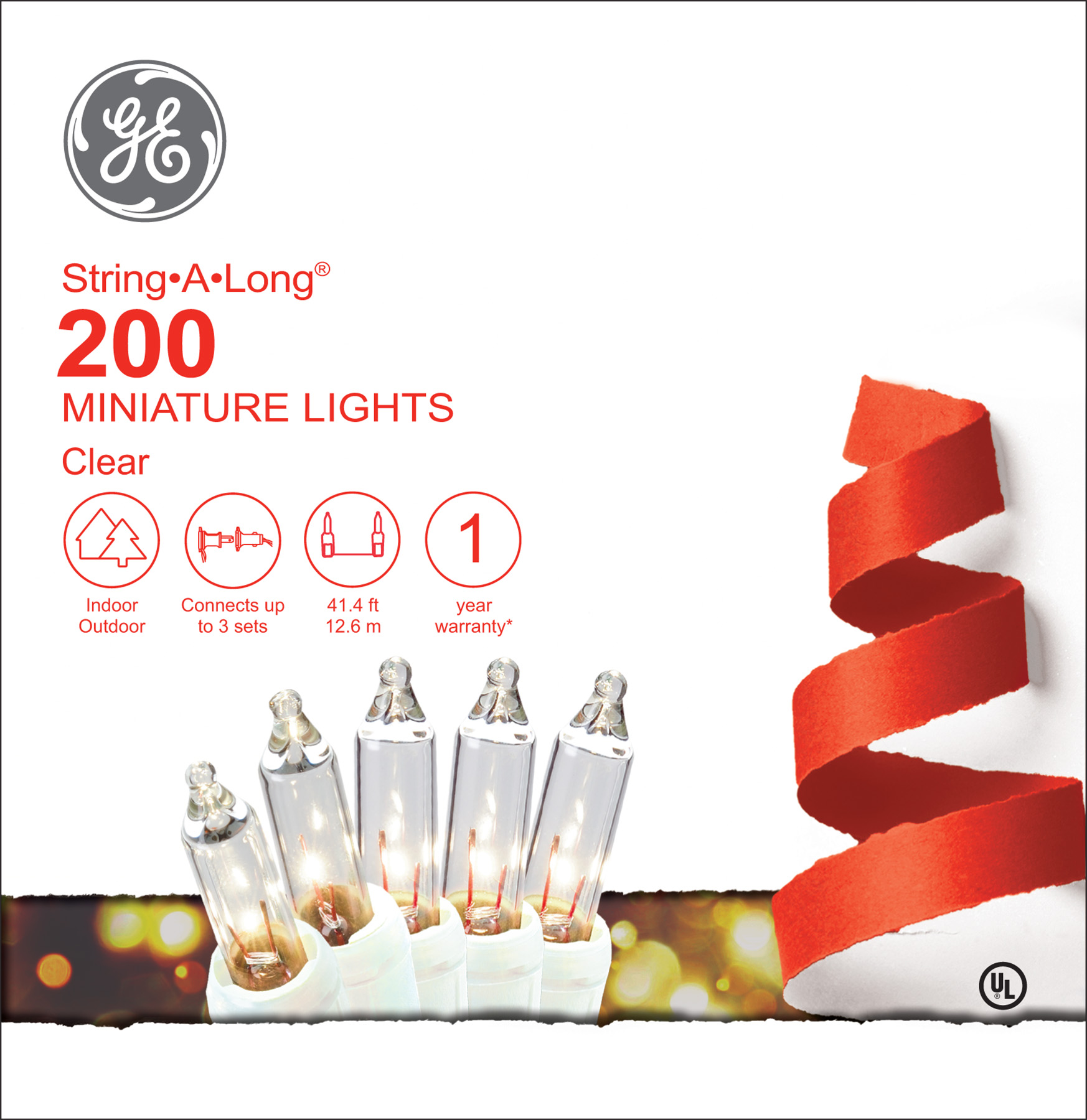 60666 GE StringALong® Incandescent Miniature Lights, 200ct, Clear