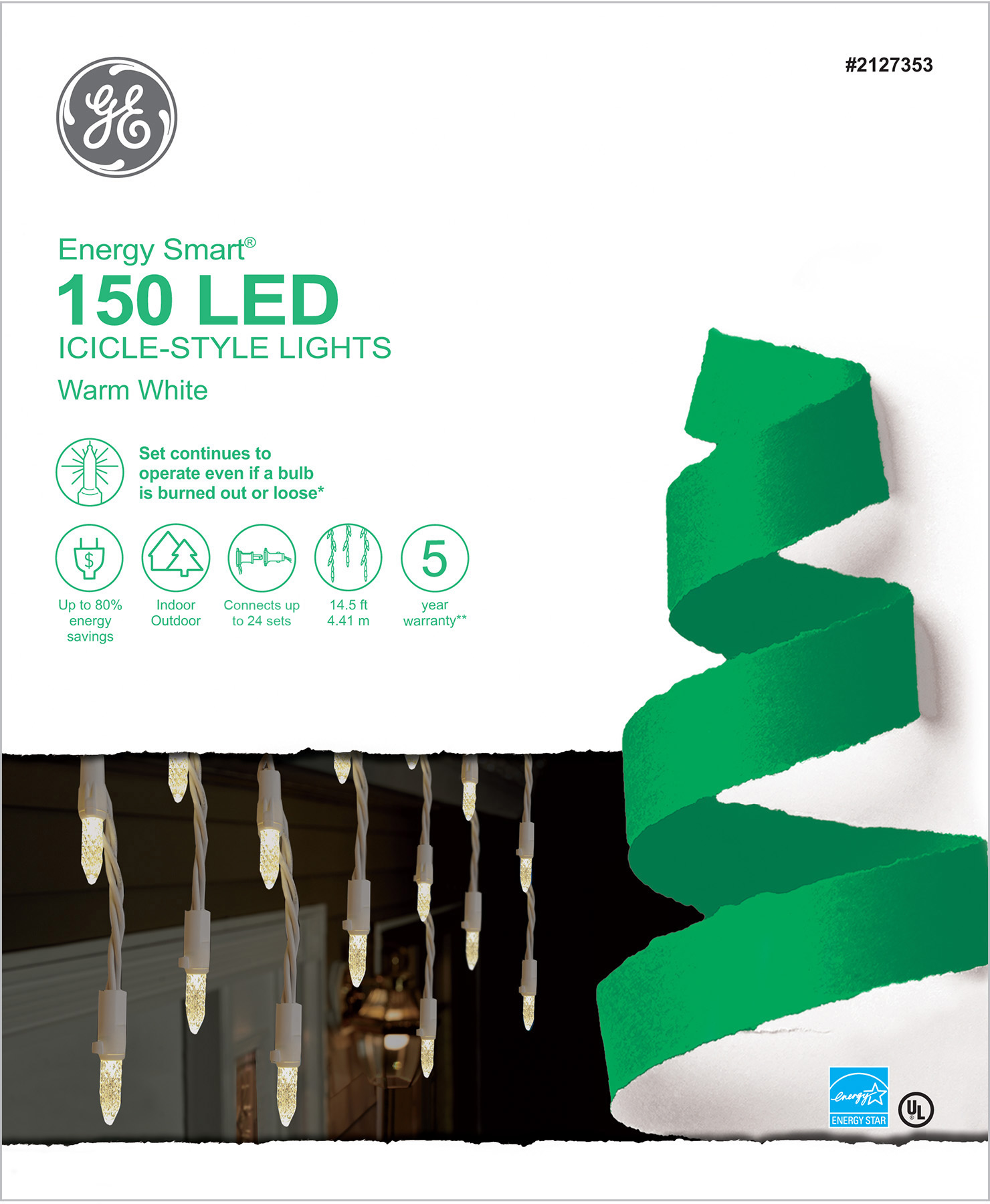 97442 GE Energy Smart® LED IcicleStyle Lights, 150ct, Warm White