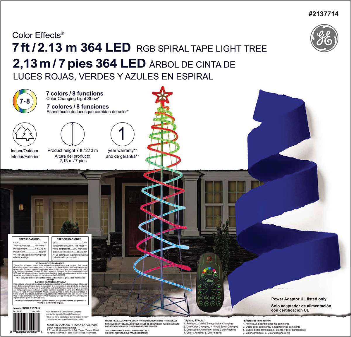 82093 GE Color Effects® LED Spiral Tape Light Tree, 7 ft., 364ct, RGB
