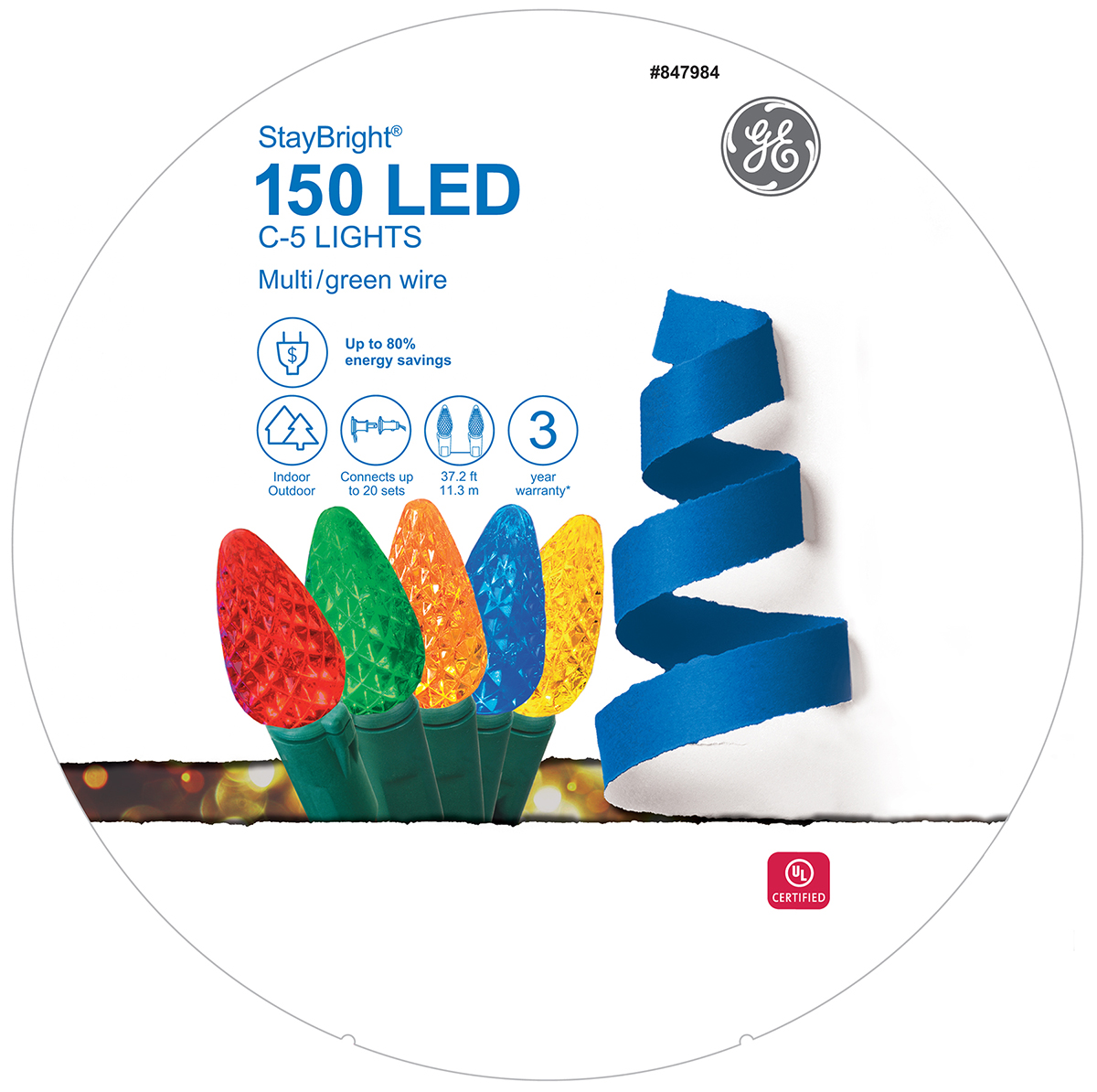 90245 GE StayBright® LED C5 Lights, 150ct, Multi Holiday Lighting