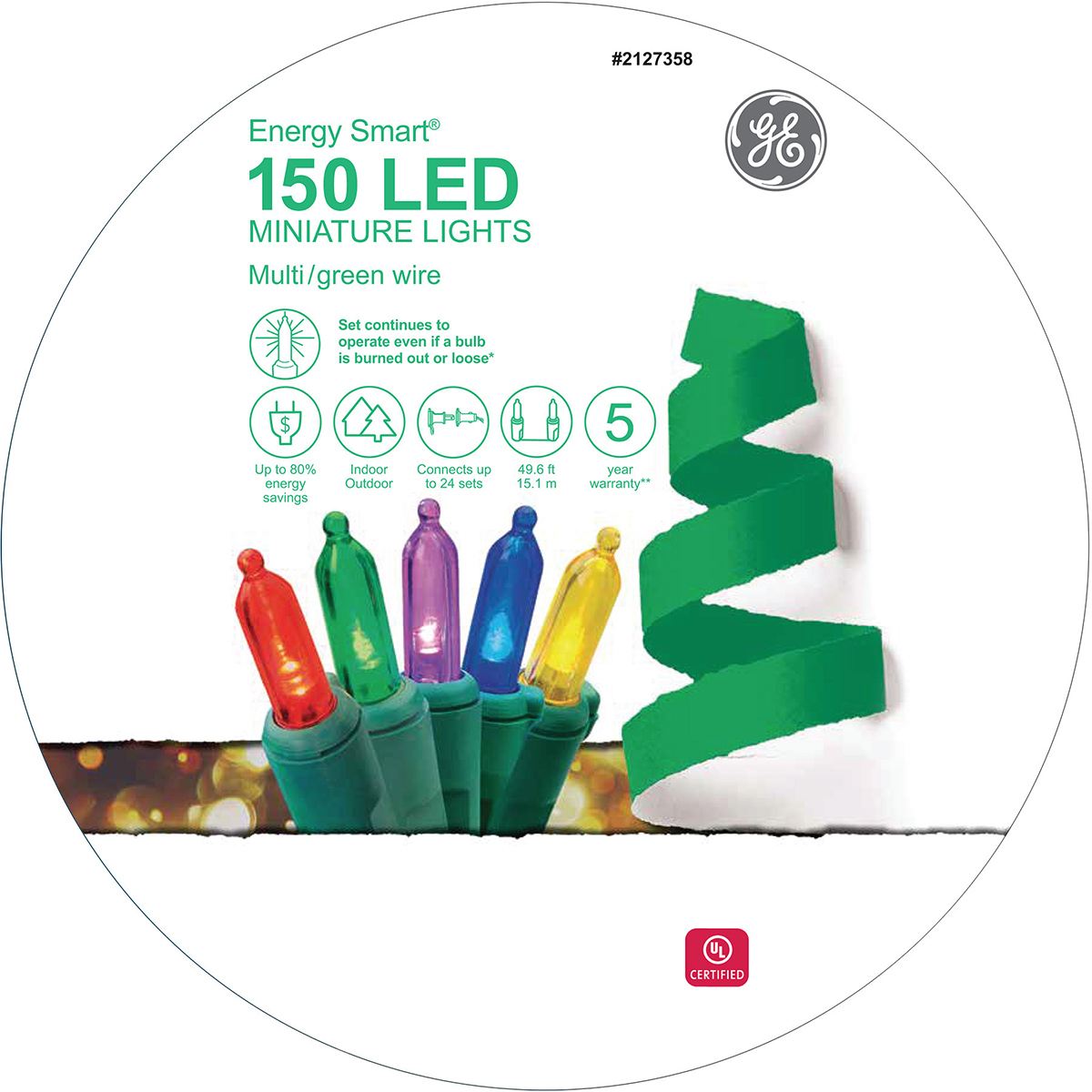 97145 GE Energy Smart® LED Miniature Lights, 150ct, Multi Holiday