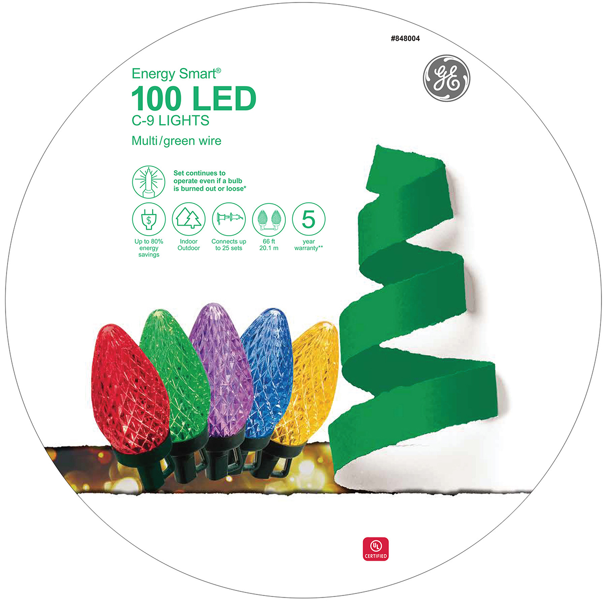 97735 GE Energy Smart® LED C9 Lights, 100ct, Multi Holiday