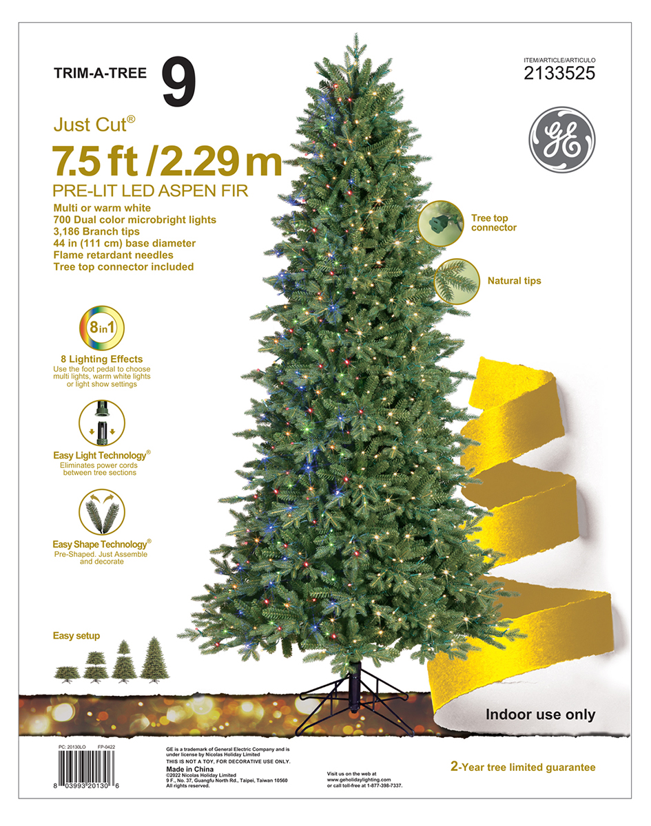 20130 GE Just Cut® Aspen Fir, 7.5 ft., Color Choice® LED, 700ct